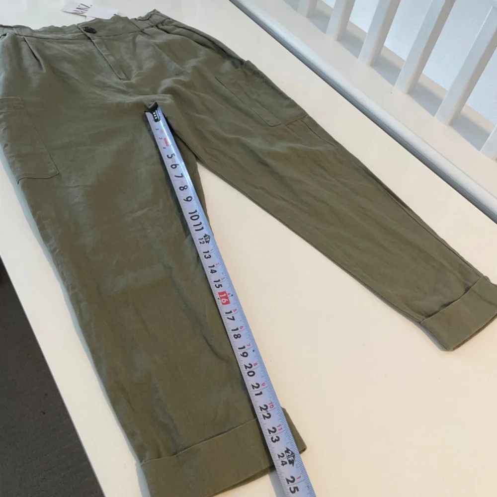 ❤️ Zara Baggy Linen Blend Olive Green Ankle Pants Size 4